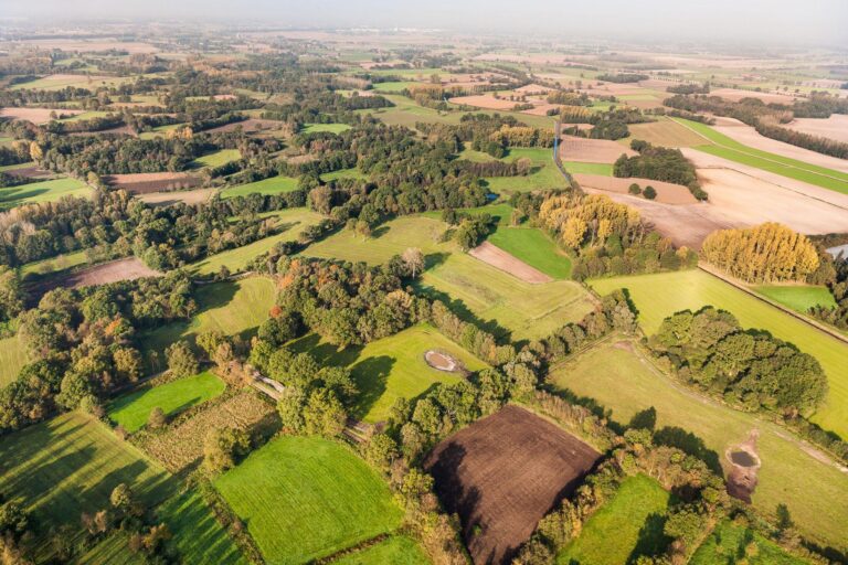Luchtfoto met zicht op het houtkantenlandschap in de Brand