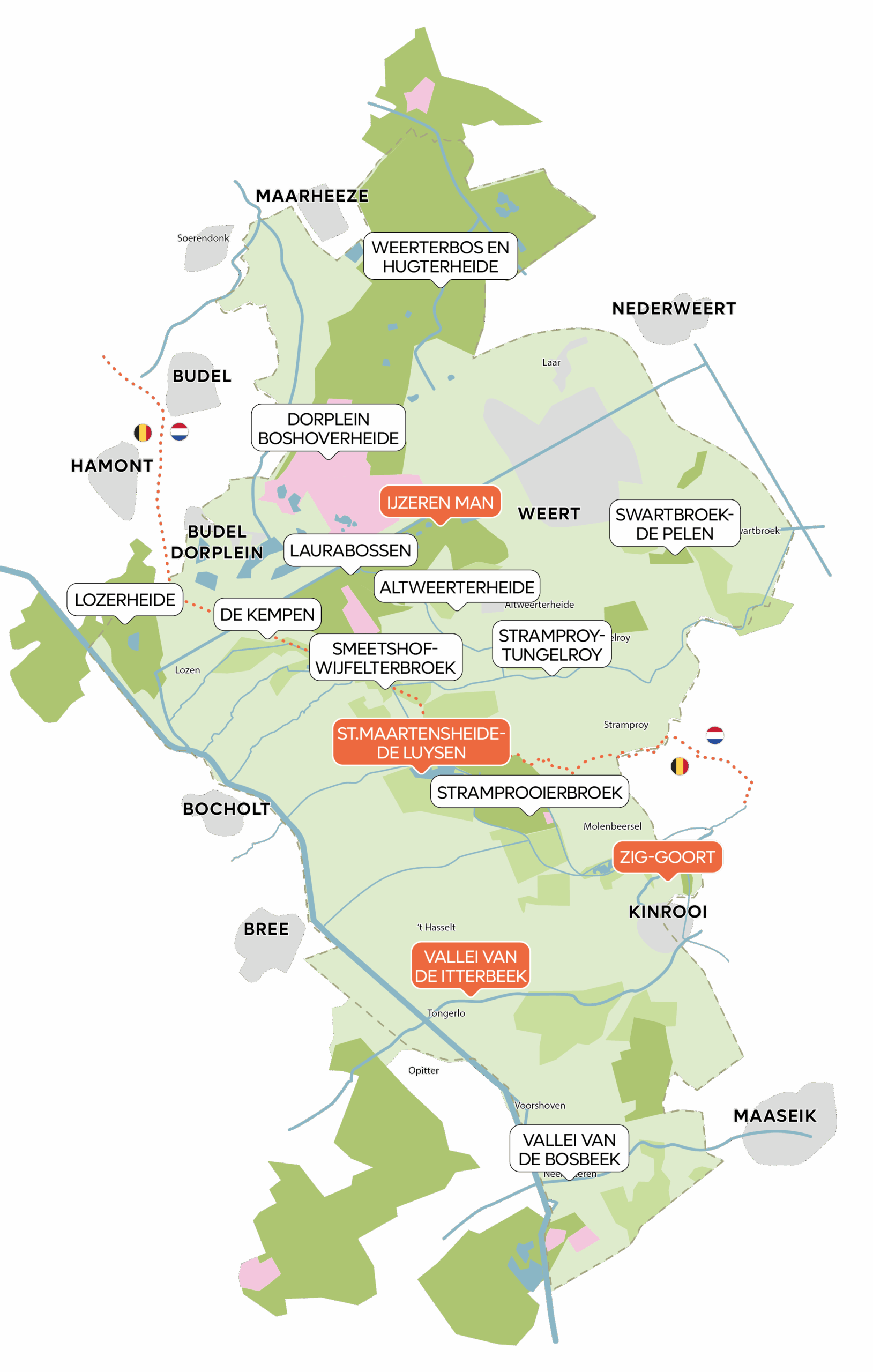 Overzichtskaart met rolstoeltoegankelijke paden in het KempenBroek